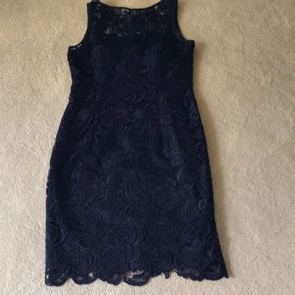 Navy Blue Lace Satin Cocktail Dress